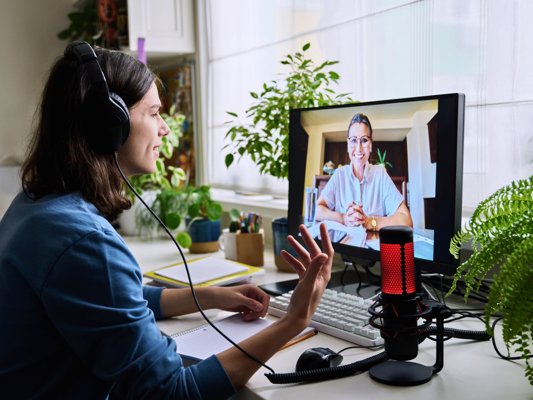 Führungskraft führt ein Mitarbeitergespräch online