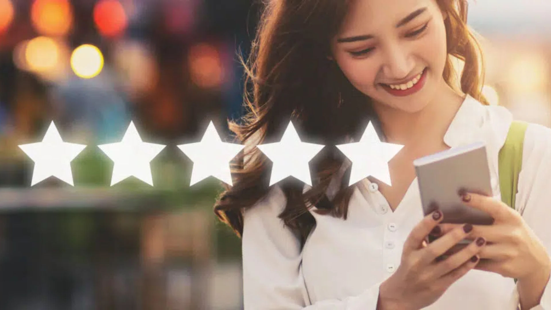 5 Sterne Online-Rezension einer lächelnden Kundin - Training Reklamationsmanagement benefitIMPACT